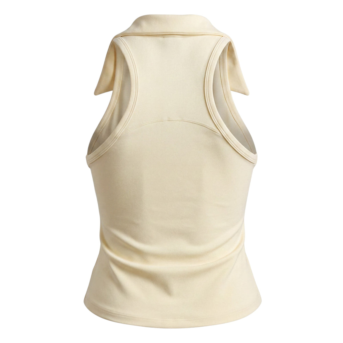 GOLF BY JO Banana pastel yellow sculpted golf vest with open neckline and performance fabric, back view