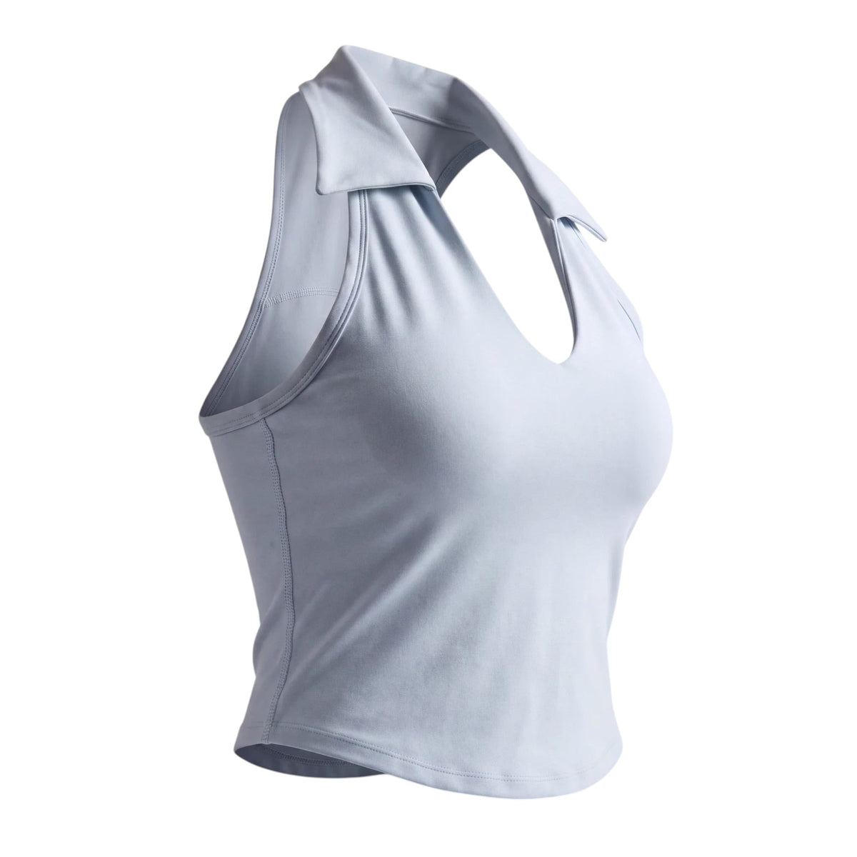 GOLF BY JO Blueberry Milkshake performance golf vest in light blue with a sculpted silhouette and open collar neckline