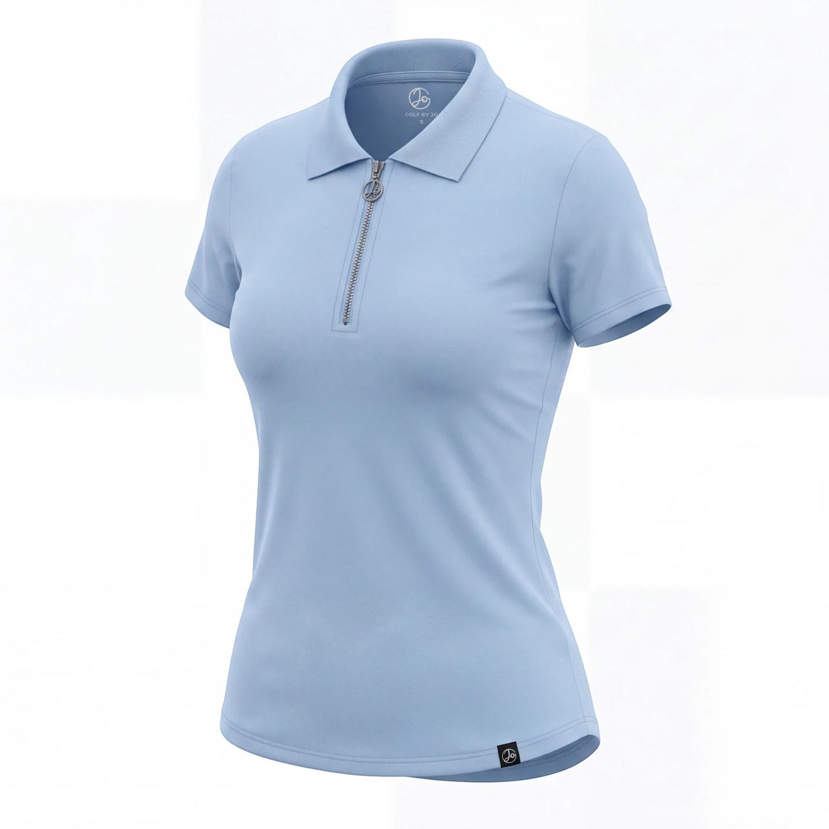 GOLF BY JO The Lottie light blue zip-up golf polo shirt in moisture-wicking performance fabric with a tailored fit.